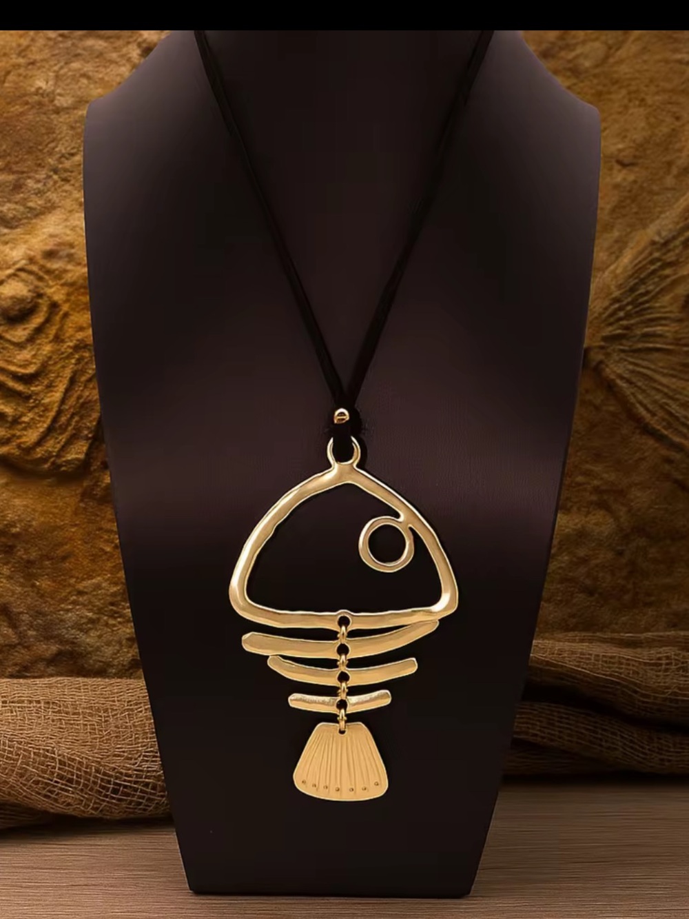 Gold Fishbone Pendant Necklace - Women Jewelry